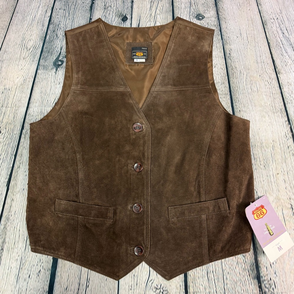 Route 66 Vintage 90s Y2K Genuine Suede Leather Brown Vest Boho Western Sz Medium